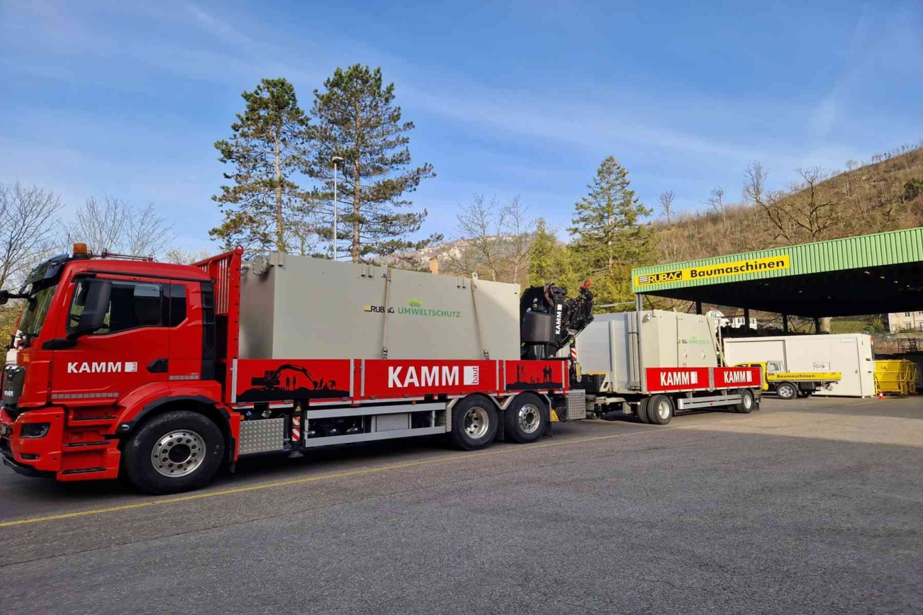 RUBAG Baumaschinen Standort in Grellingen Abholung von Absetzbecken