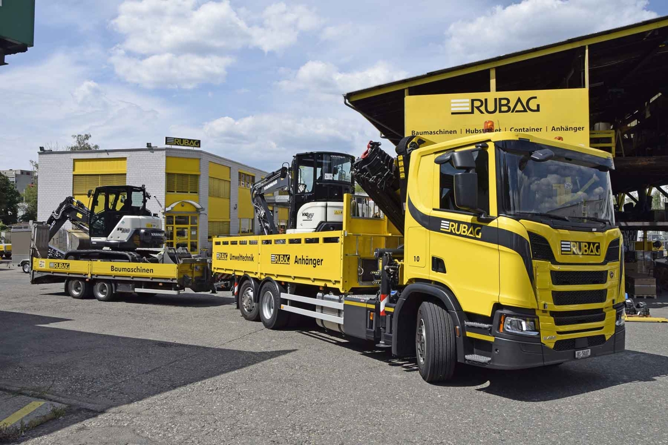 RUBAG Baumaschinen Standort in Birsfelden mit Lastwagen